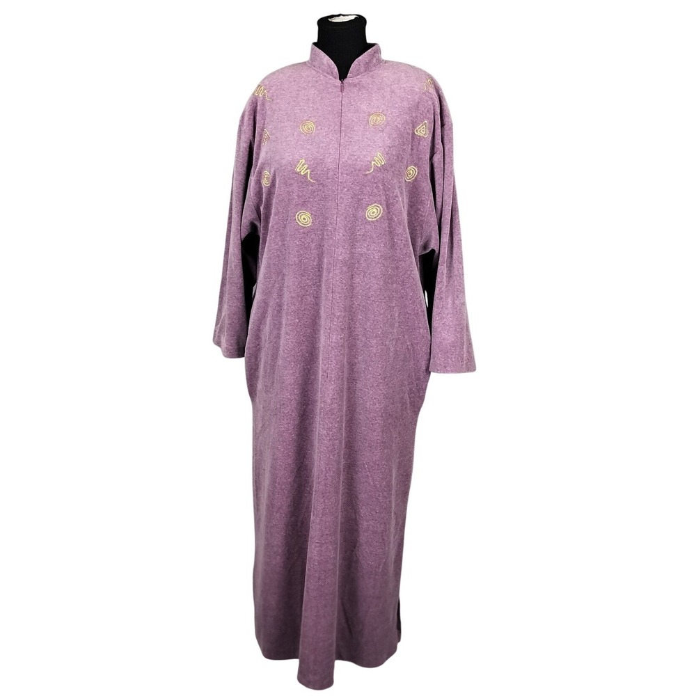 Vintage Velvet Velour Zip Loungewear Robe Size S Purple‎ Gold Faye & Bernard